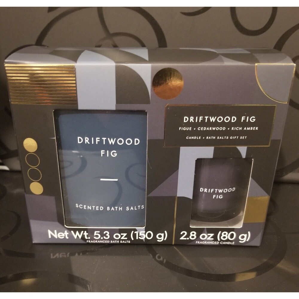 Driftwood Fig Candle & Bath Salt Gift Set -Figue/Cedarwood/Rich Amber